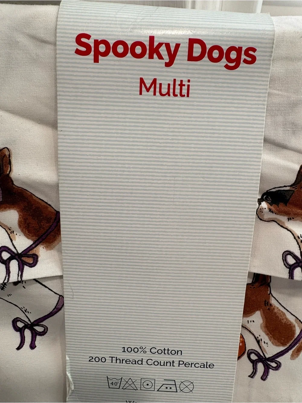 NEW Cath Kidston “Spooky Dogs” Halloween Dog Print Queen Sheet Set-White/Brown